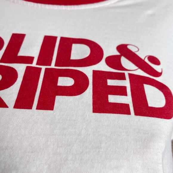 Solid and Striped Graphic Red White Short Sleeve Ringer Baby Tee Crop Top Medium - Picture 6 of 11